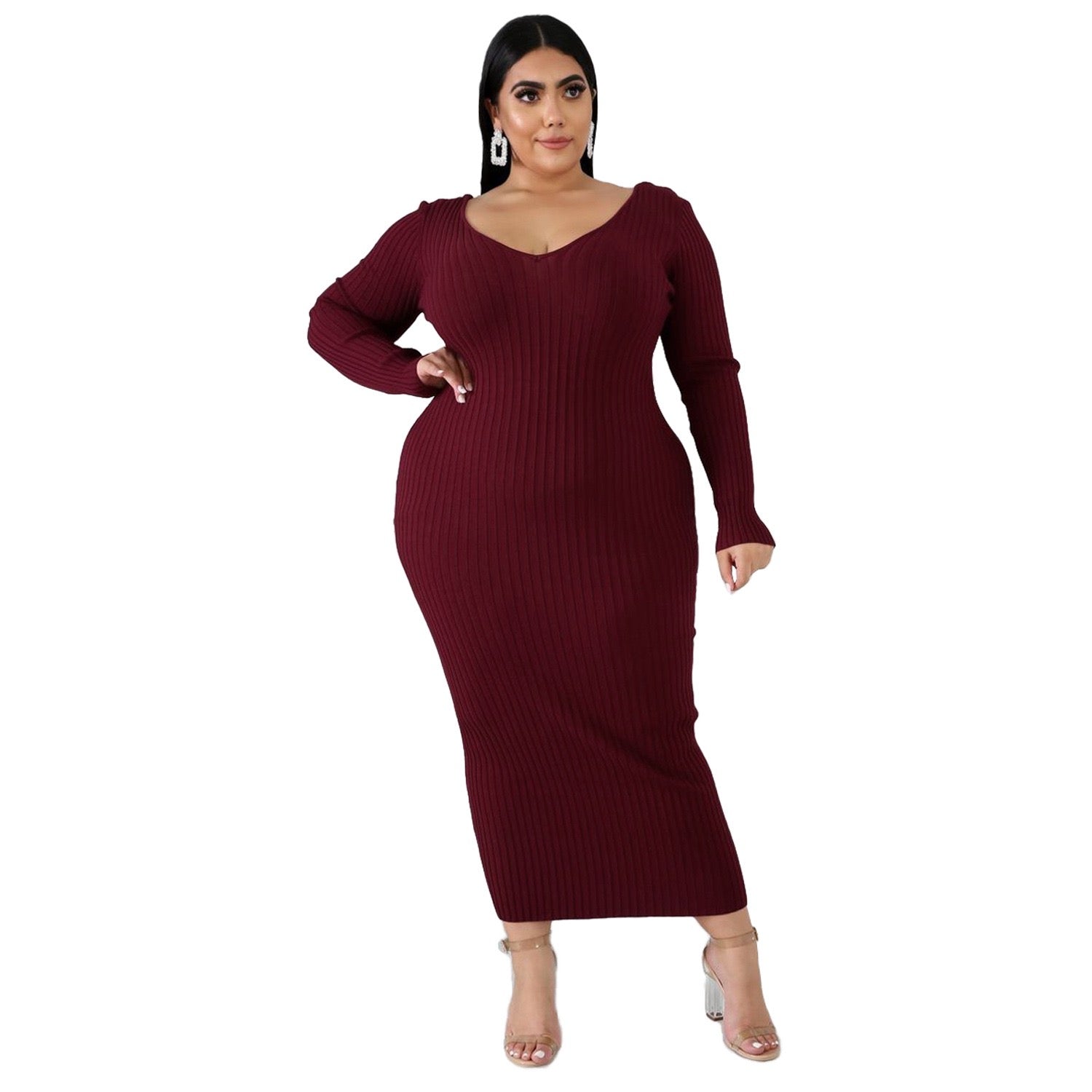 ZHEZHE Winter autumn fashion long sleeve knitted dress plus size 5XL women sweater dresses casual 724GoShop