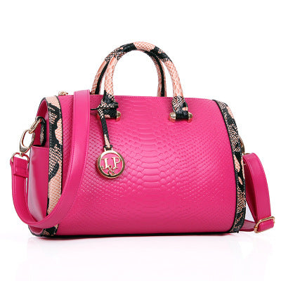 sling bag handbag Large Capacity women hand bag snake Leather boston handbag for women pink 724GoShop