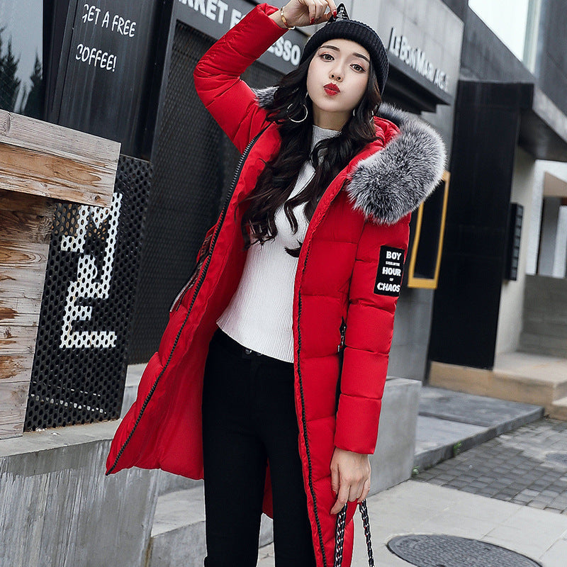 women slim long down winter jackets women coats Red with black 724GoShop