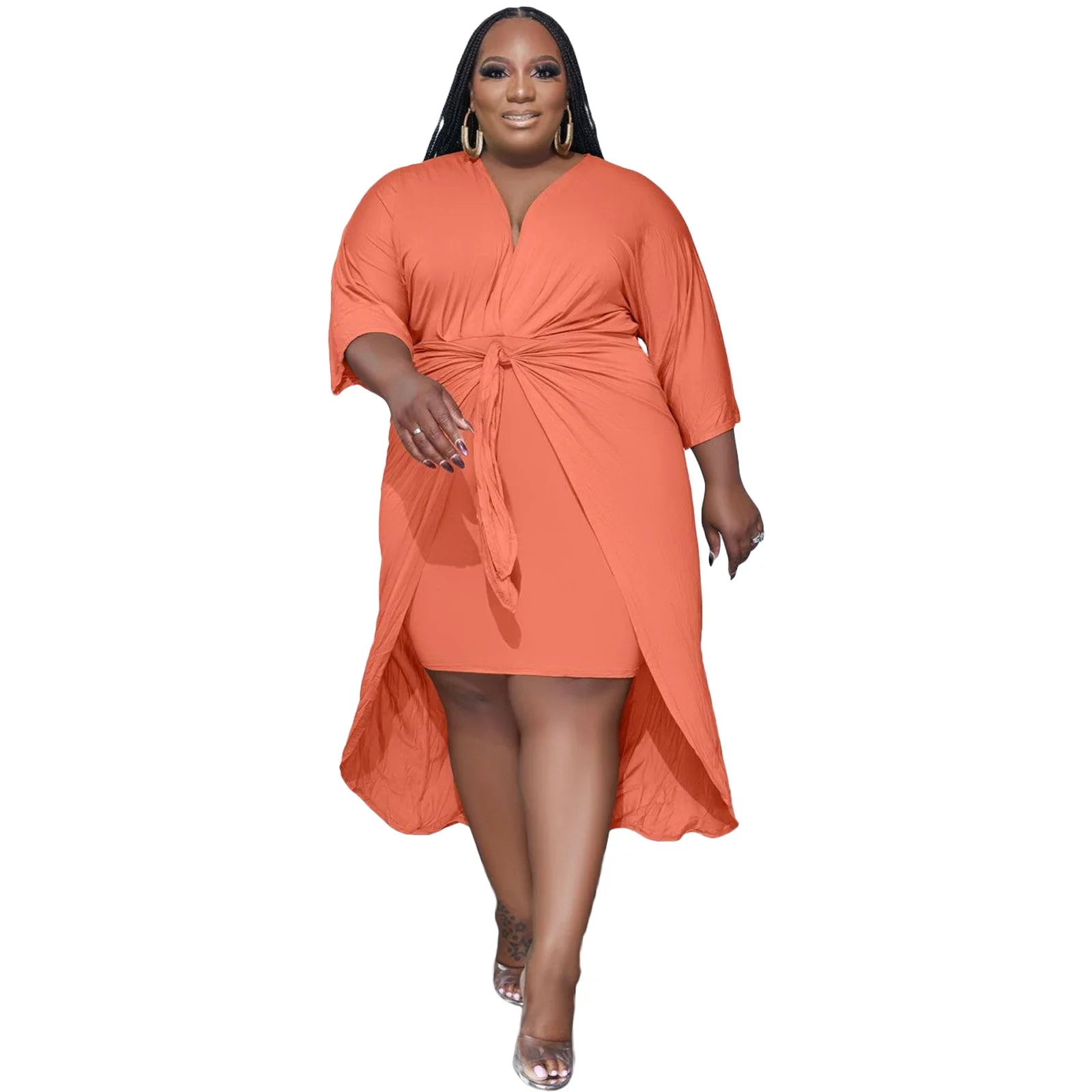 best selling clothing oversized plus size women's dresses Orange 724GoShop