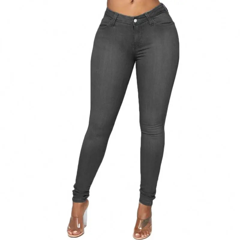 Women Elastic Jeans Denim Pants High Waist Solid Color Trousers Women Pencil Pants Skinny Jeans 724GoShop