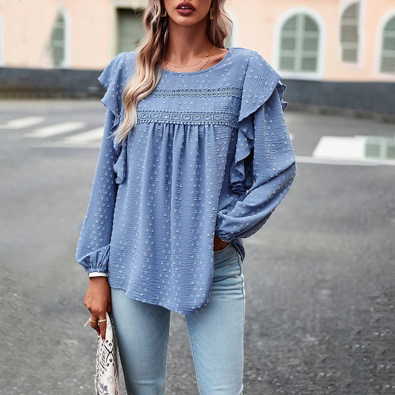 Shirts for Women Chic Elegant Ruffles Casual Full Sleeve Blusas Office Ladies Elegant Fashion Tops 724GoShop