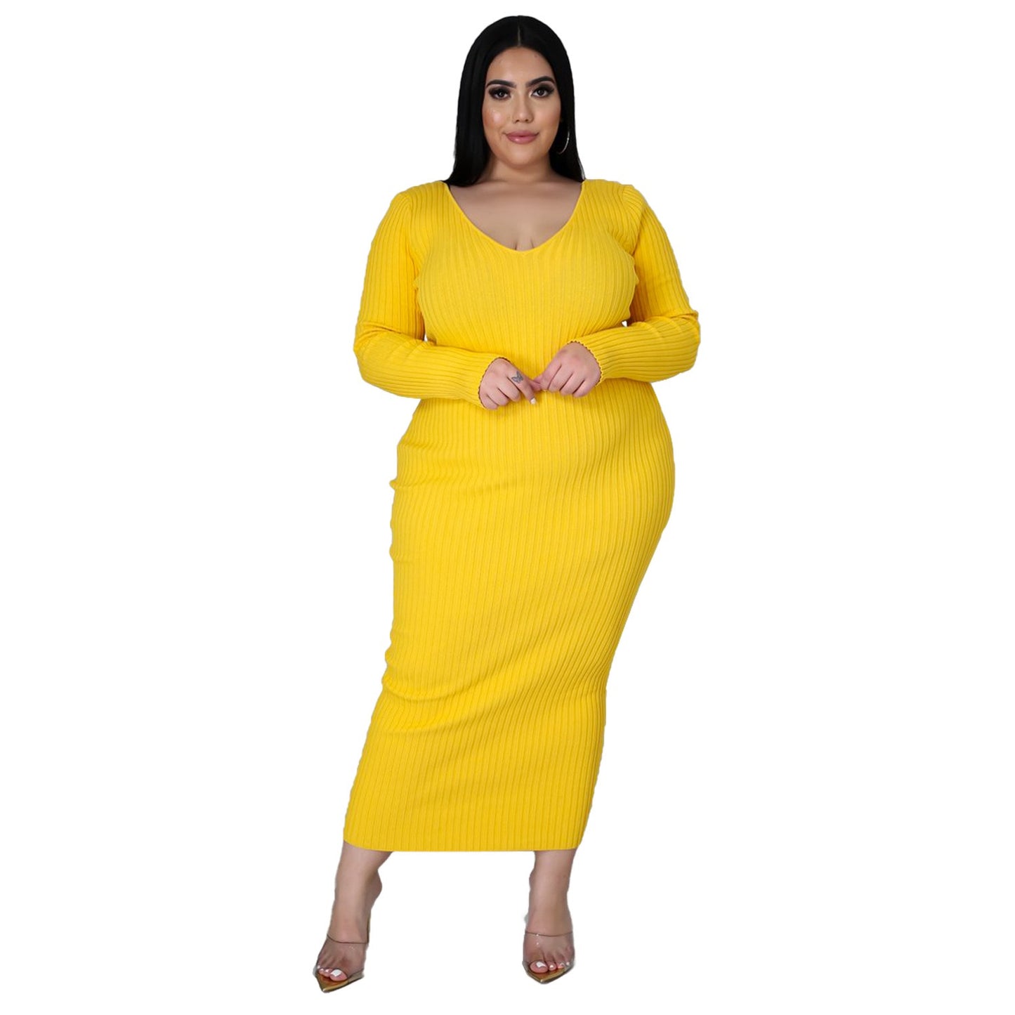 ZHEZHE Winter autumn fashion long sleeve knitted dress plus size 5XL women sweater dresses casual 724GoShop