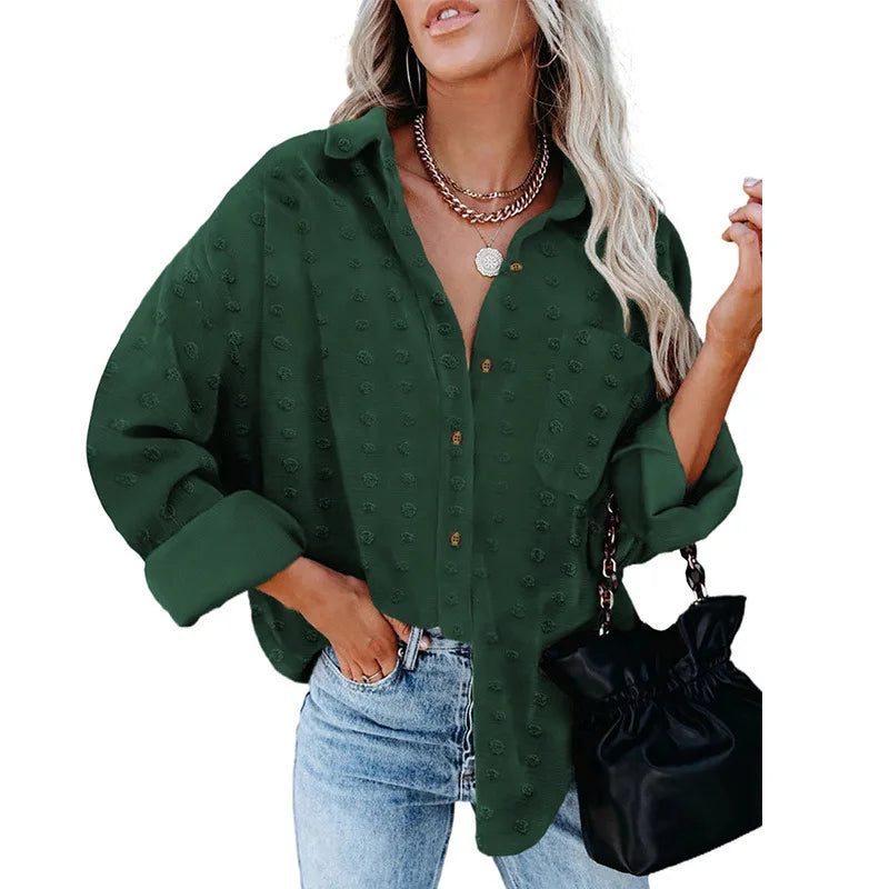 Solid color long sleeves casual plus size chiffon blouse cardigan tops women's blouses & shirts 724GoShop