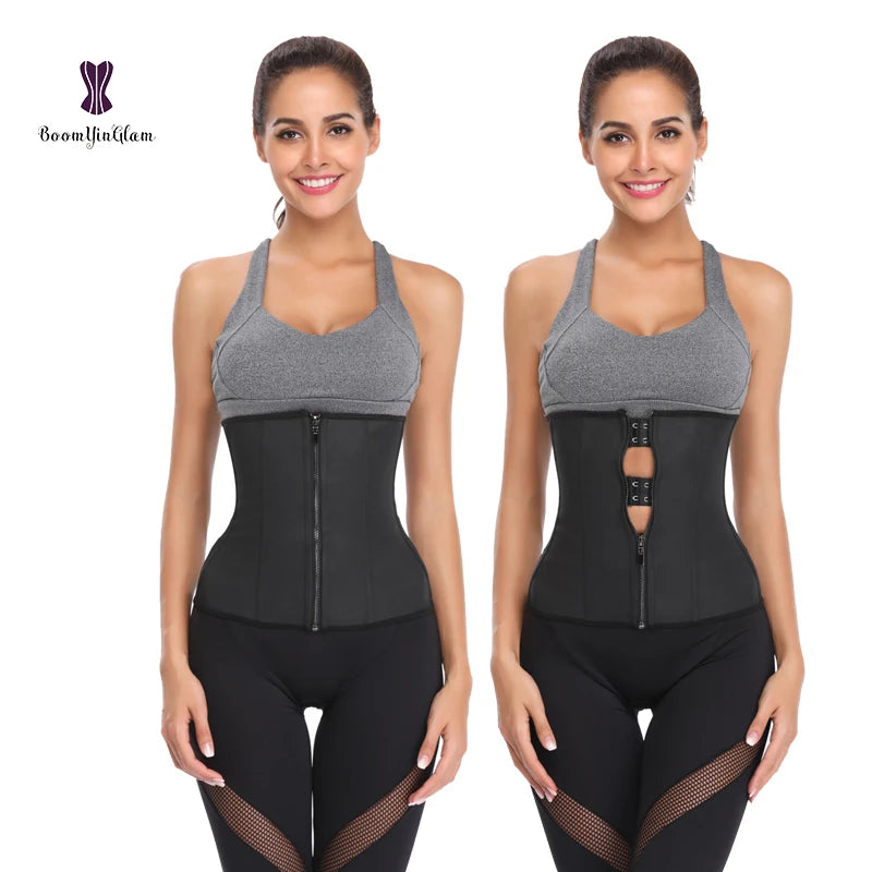 black shapewear for women waist trainer 7 steel bones plus size 724GoShop