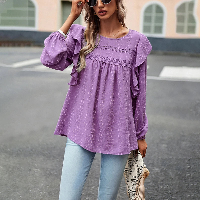 Shirts for Women Chic Elegant Ruffles Casual Full Sleeve Blusas Office Ladies Elegant Fashion Tops 724GoShop