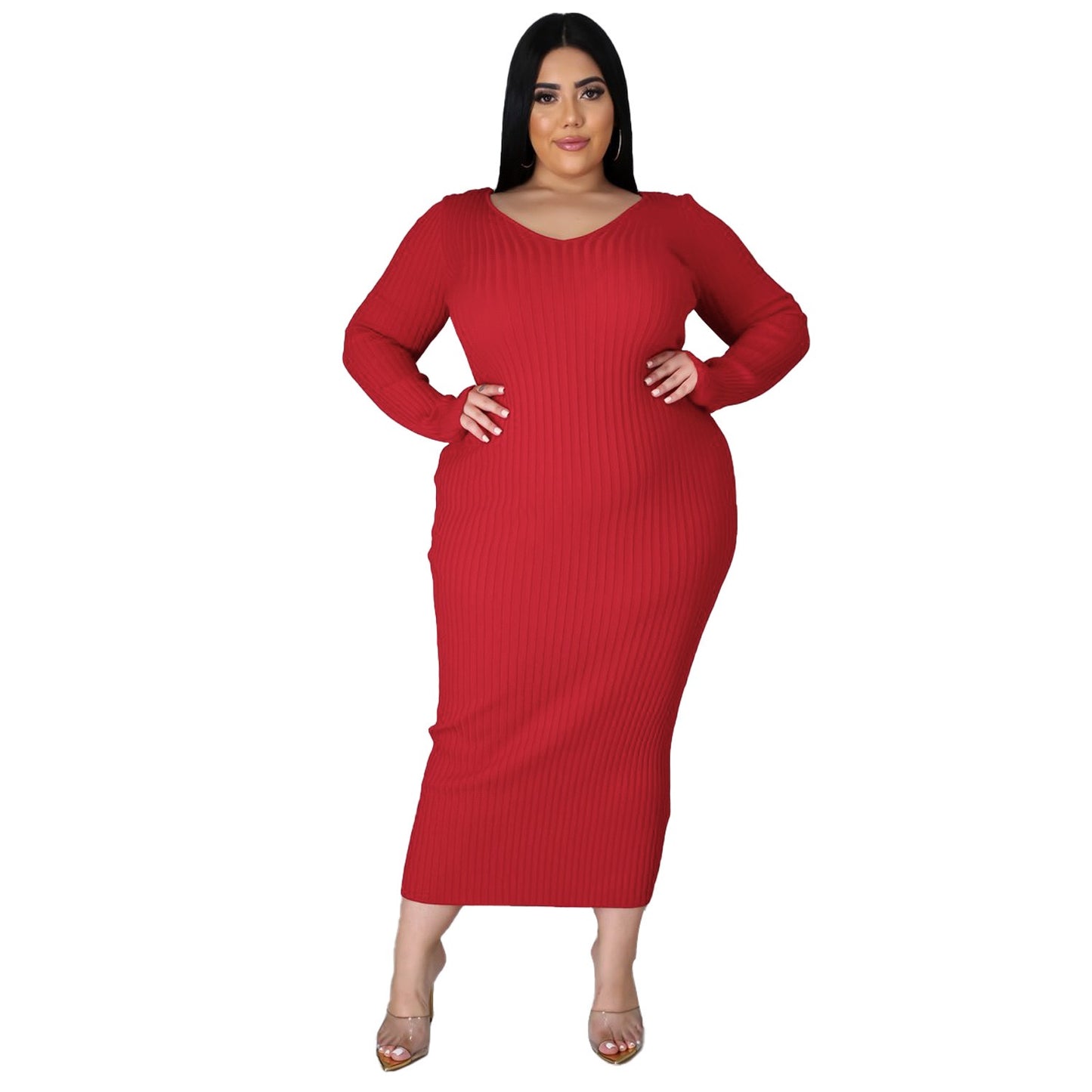 ZHEZHE Winter autumn fashion long sleeve knitted dress plus size 5XL women sweater dresses casual 724GoShop