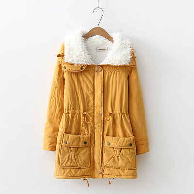 Winter Outerwear Cotton-padded Jacket Medium-long Thin Waist Wadded Jacket Thick Women's Coat Yellow 724GoShop