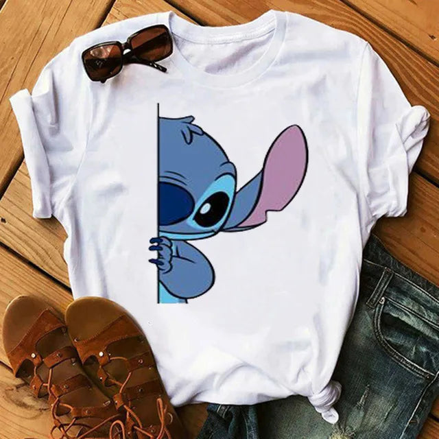 Short Sleeve T Shirt Women Camiseta Lilo Stitch Cartoon Kawaii Tshirt 6 Polyester 724GoShop