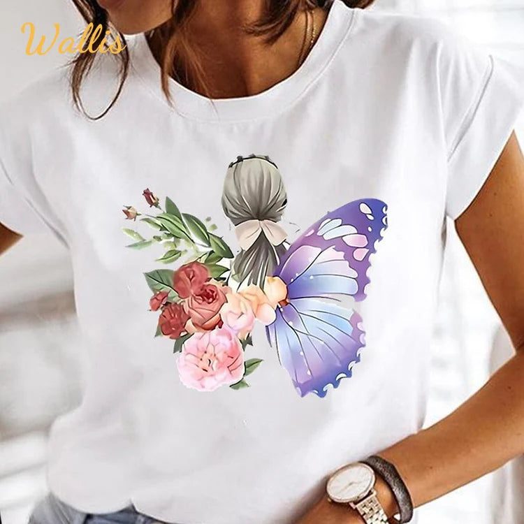 Women Print Clothes Watercolor New Lovely Female Butterfly Tops Graphic T-Shirt 724GoShop