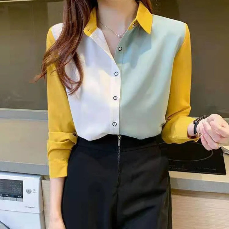 Women's Shirt Design Feeling Office Chiffon Loose Shirt Turquoise 724GoShop