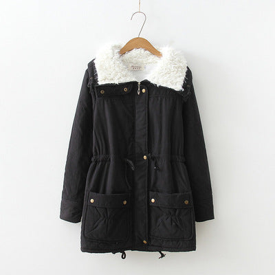 Winter Outerwear Cotton-padded Jacket Medium-long Thin Waist Wadded Jacket Thick Women's Coat Black 724GoShop