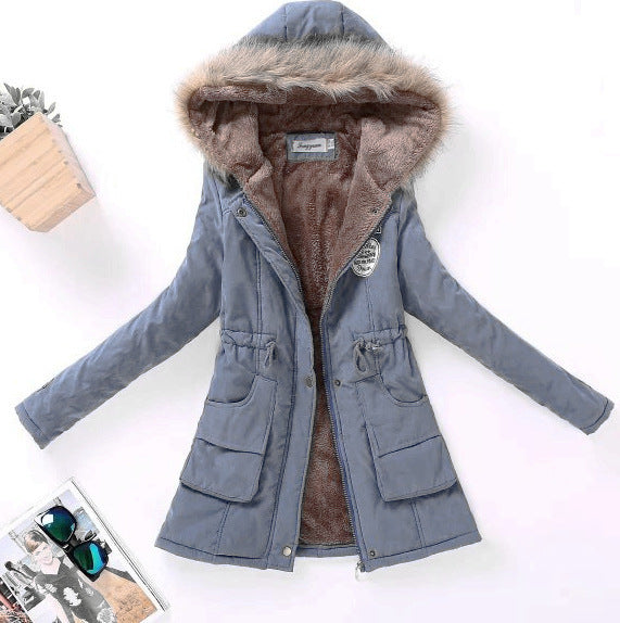 2023 Lady Fur Collar Long Hoodies Warm Jackets Plus Size Winter Coat Women Parka Jackets Casual Cotton Lining Knitted 14 724GoShop