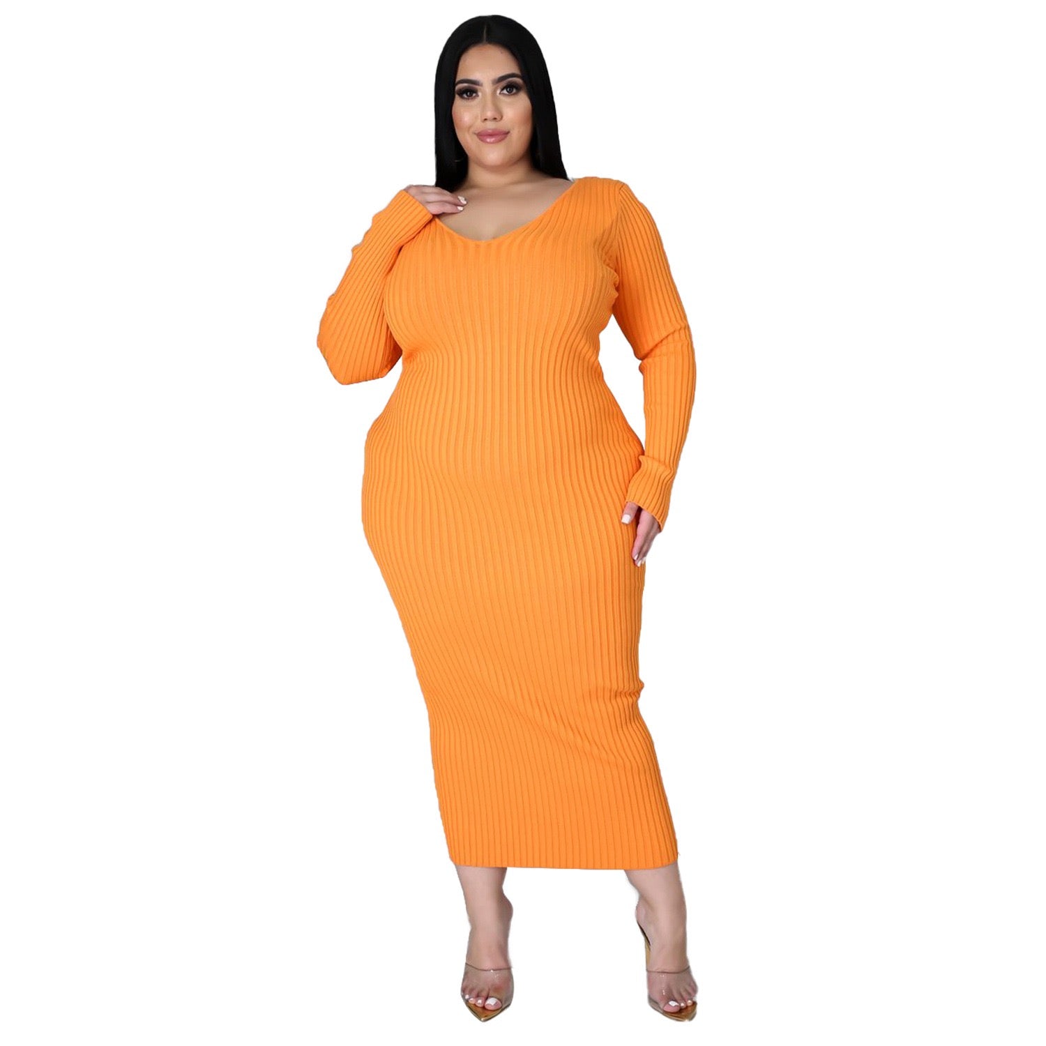 ZHEZHE Winter autumn fashion long sleeve knitted dress plus size 5XL women sweater dresses casual 724GoShop