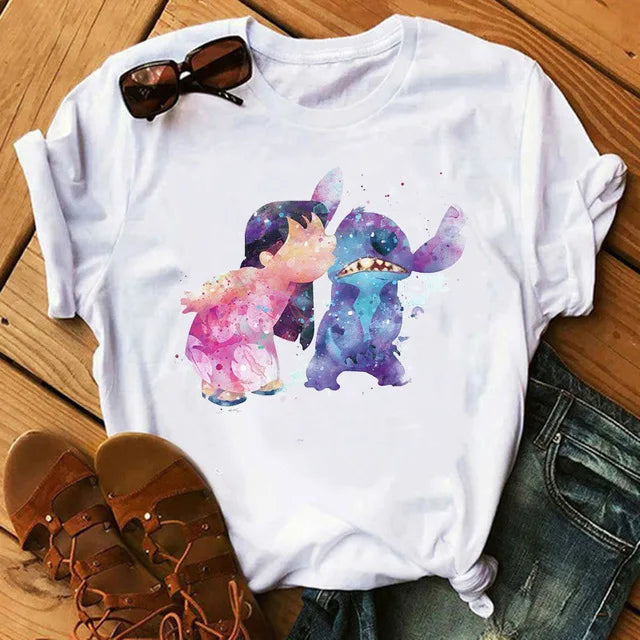 Short Sleeve T Shirt Women Camiseta Lilo Stitch Cartoon Kawaii Tshirt 14 Polyester 724GoShop