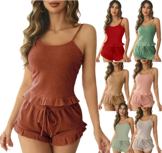 Casual Woman Sleepwear Rib Cami Shorts Sexy Pajamas Set for Women 724GoShop