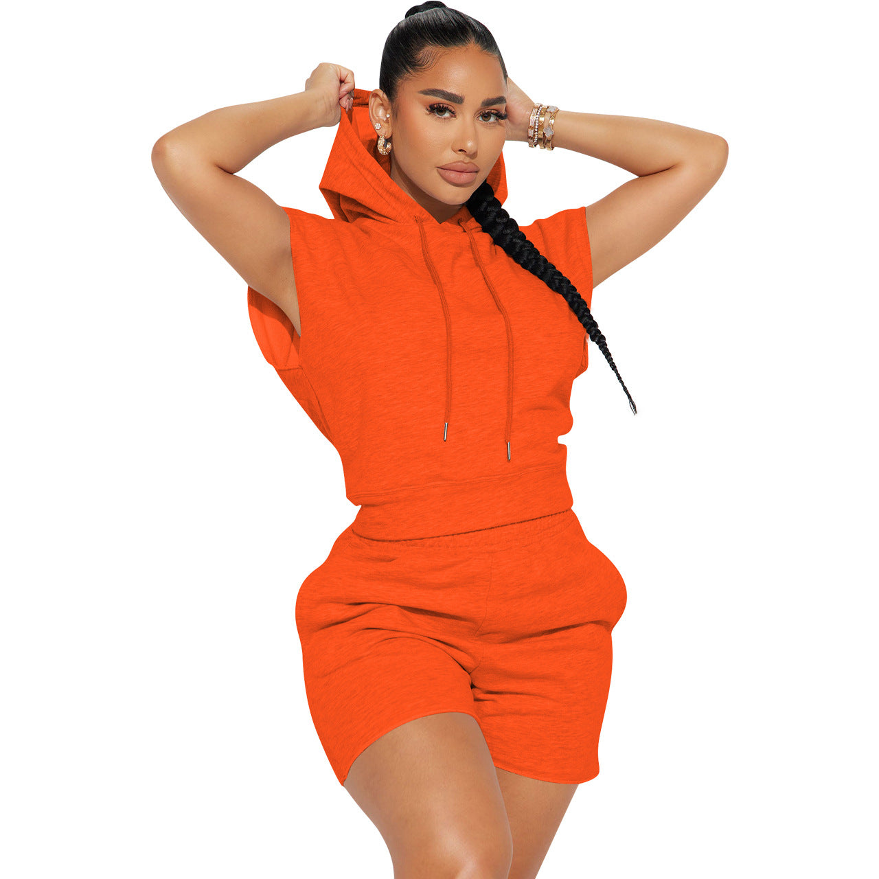 Women Hoodie And Shorts Two Piece women Orange 724GoShop