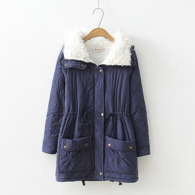 Winter Outerwear Cotton-padded Jacket Medium-long Thin Waist Wadded Jacket Thick Women's Coat NAVY 724GoShop