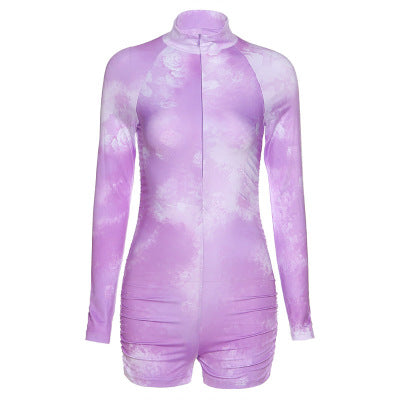 Tracksuits For Women Tie Die Long Sleeve One Piece Jumpsuit V-neck High Waist Tight Fitness Romper 6 724GoShop