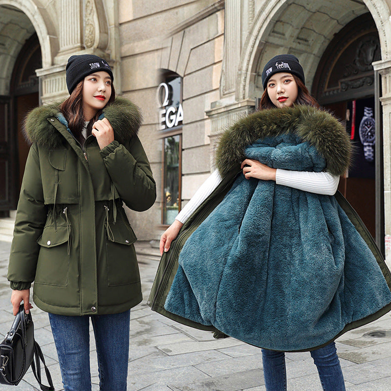 Winter Jacket Women Thick Warm Parka Hooded Cotton Coat Slim Jacket Long Paragraph Plus Size Army Green 724GoShop