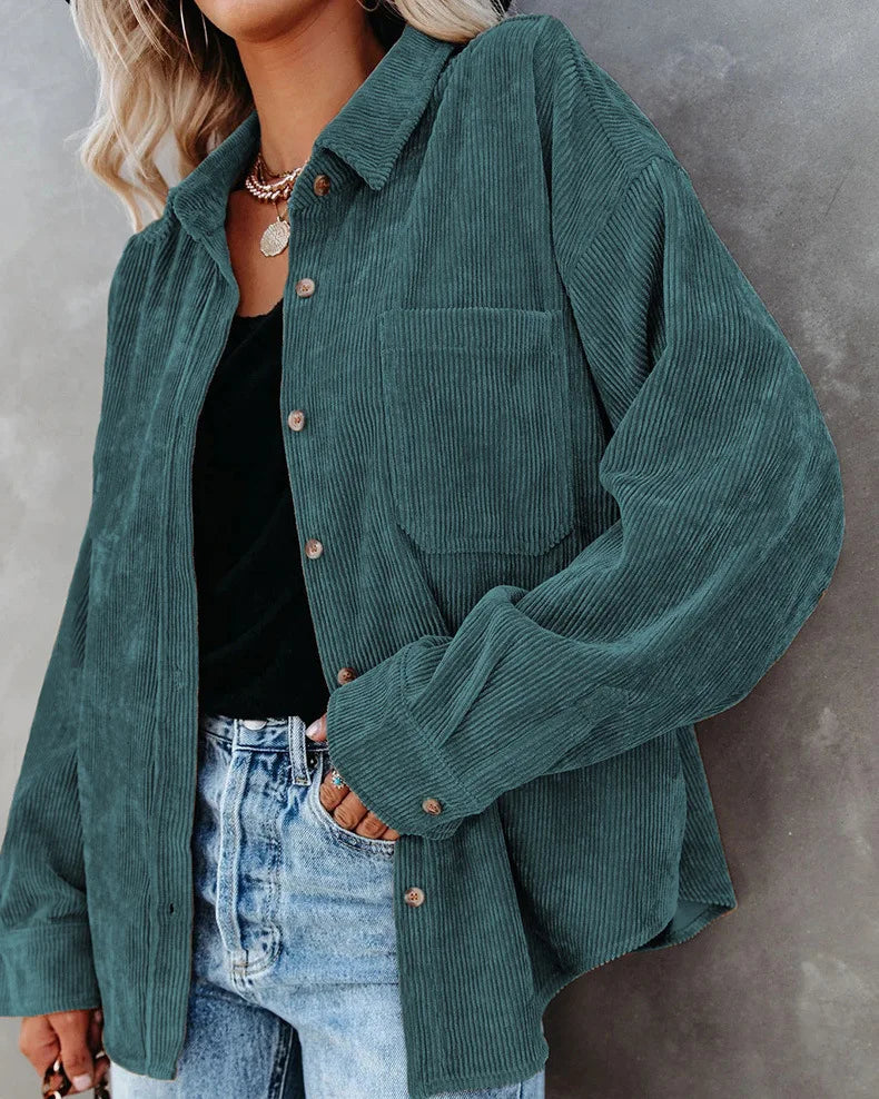 women long sleeve blouse solid color casual coat shirt green 724GoShop