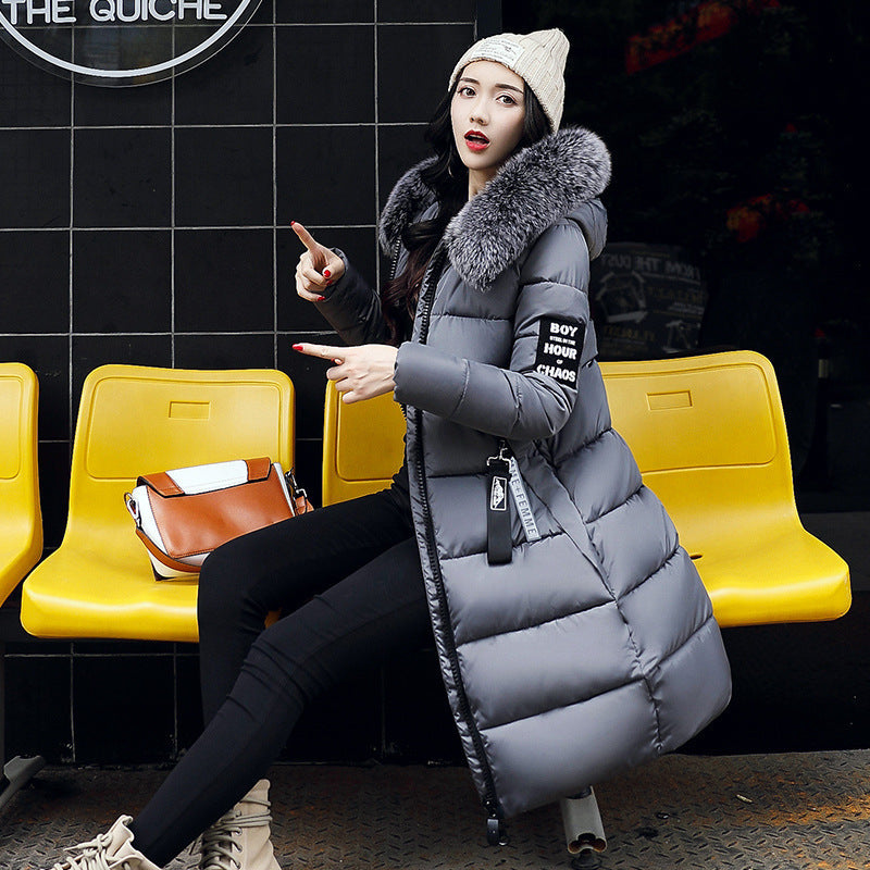 women slim long down winter jackets women coats gray with black 724GoShop