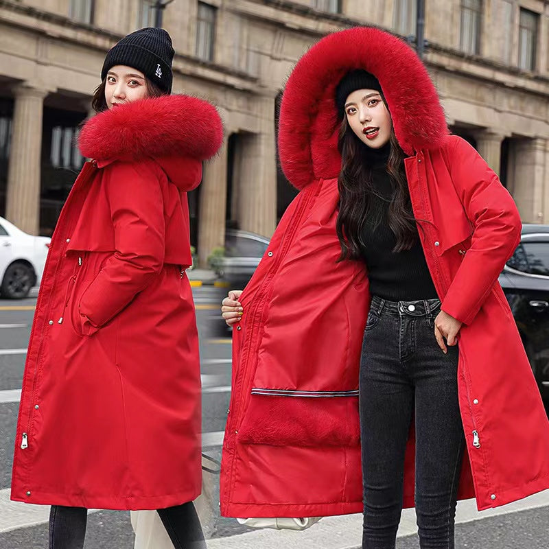 winter windproof women long jackets Red 724GoShop