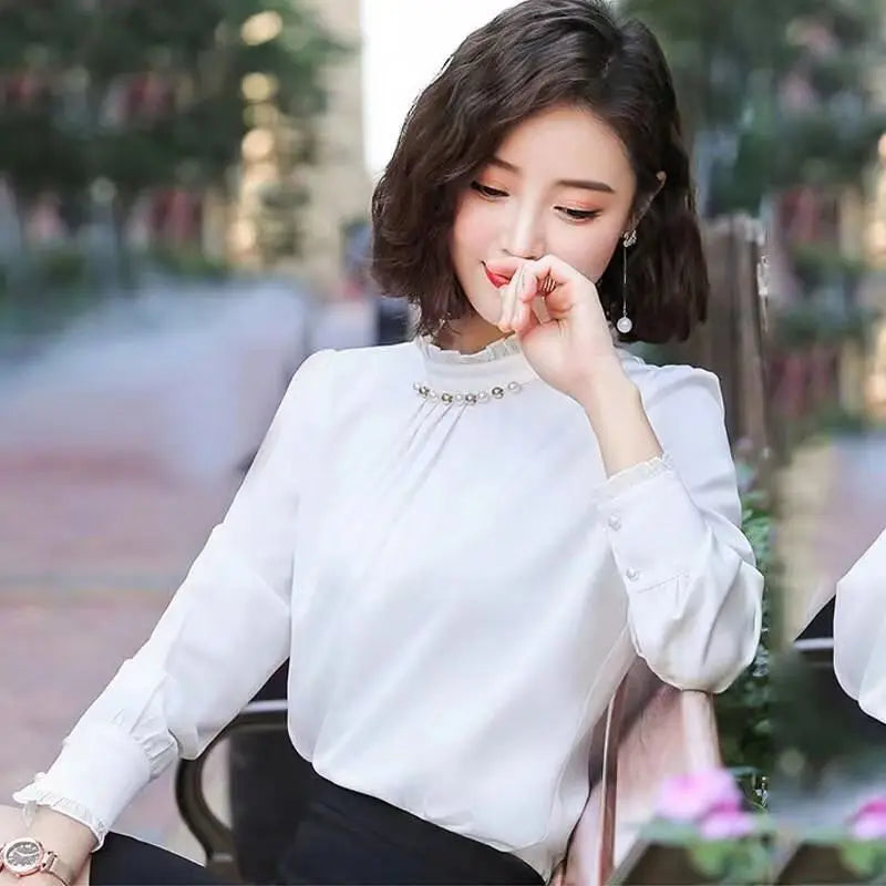 Women Spring Long Sleeve Office Lady Collar Blouses Tops Blouse Casual Shirt 724GoShop