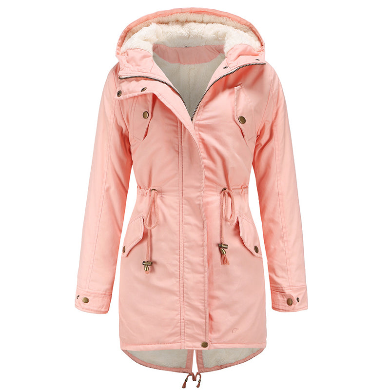 Winter fashion women's hooded pocket jackets Pink 724GoShop