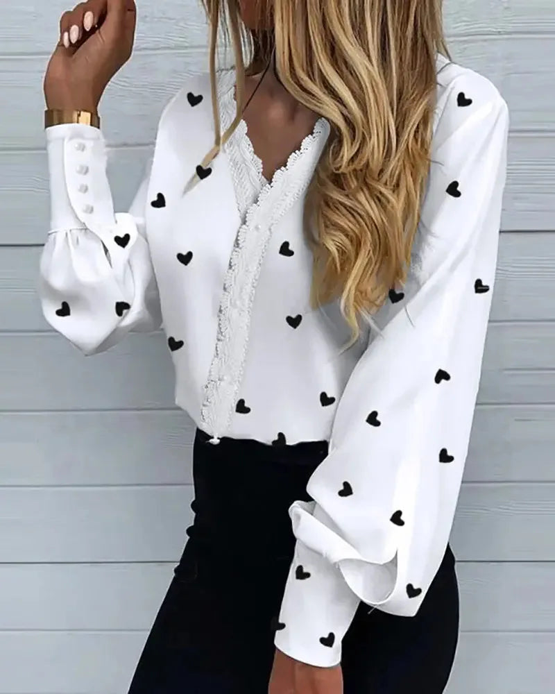 Fashion Ladies Shirts For Women Print Lace Casual Shirts Love printed 724GoShop