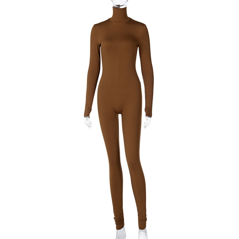 new style One Piece stretch bodycon Jumpsuit Brown 724GoShop