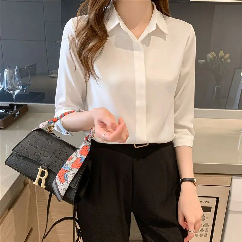 Women's Shirt Design Feeling Office Chiffon Loose Shirt White 724GoShop