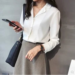 woman lady office Spring Long Sleeved Solid Color Blouses Women Shirts Casual Tops White 724GoShop