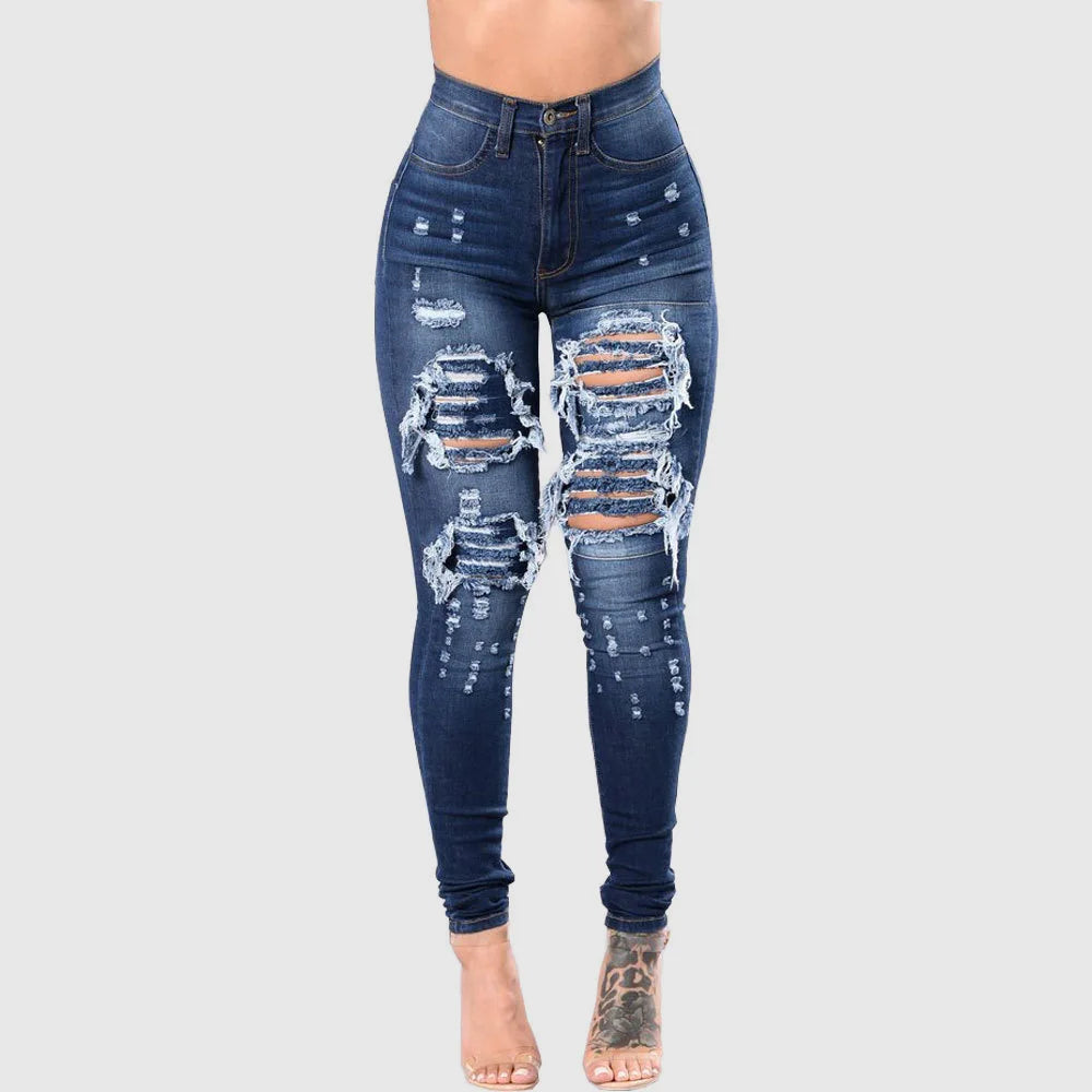 Women Plus Size Ripped Stretch Jeans Distressed High Waisted Jean Pants Skinny Denim Jeans Pant 724GoShop