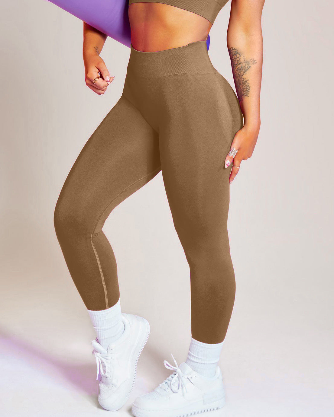 women training sports pant set Brown-leggings 724GoShop