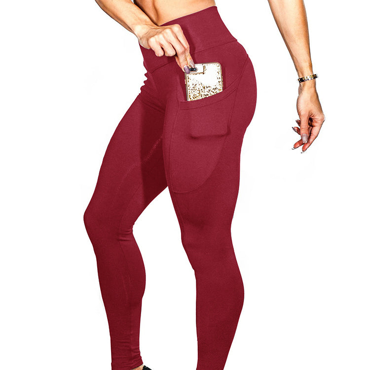 Woman Sports Yoga Pant High Waist Yoga Pants Burgundy 724GoShop