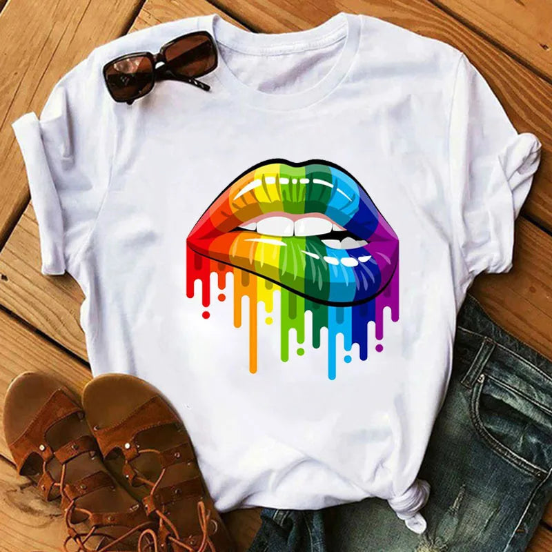 T-Shirt Women'S Short Sleeve Boutique Lip Custom Tshirt Printing Graphic T Shirts ew6 724GoShop