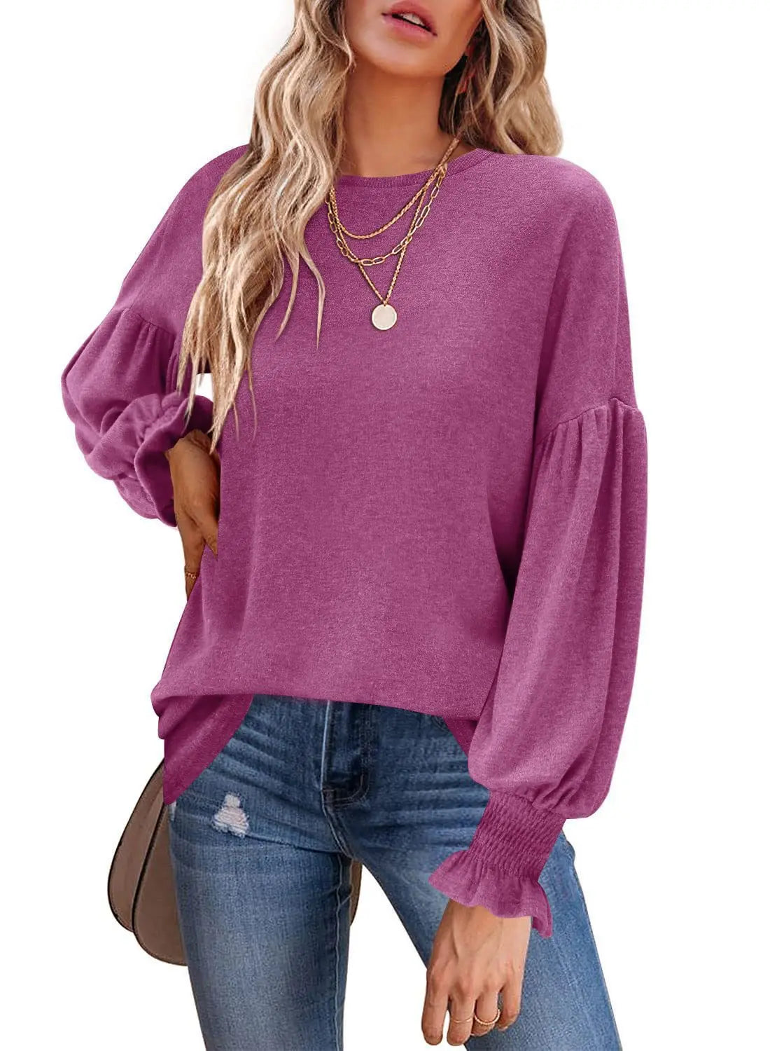 Women Clothes Lantern Long Sleeve Pullover Slim T Shirts Tops 724GoShop