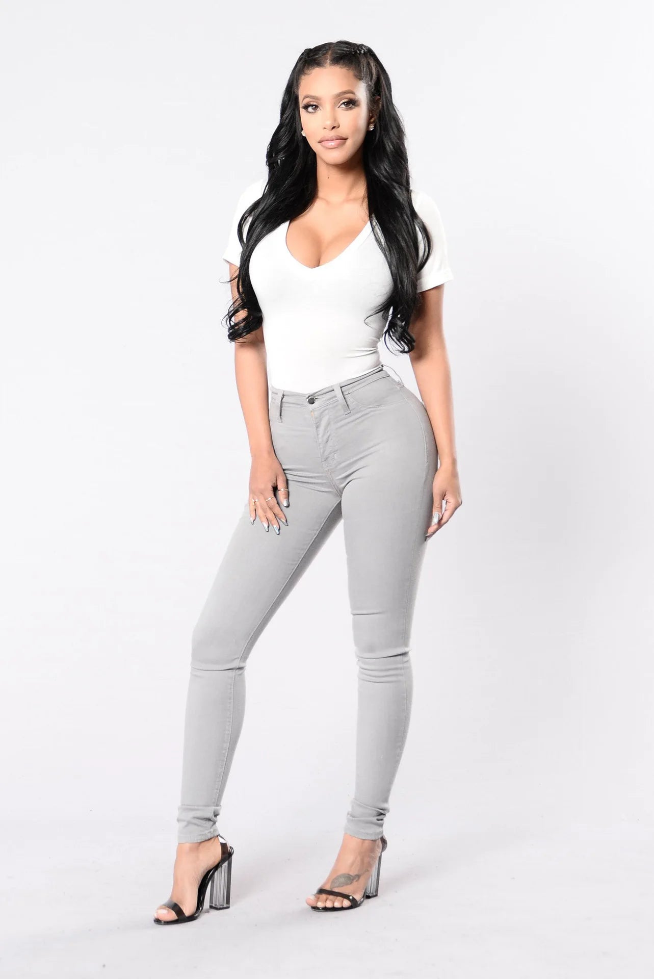 women's pencil stretch pants cotton skinny jeans pan jean dress in bulk women's Gray 724GoShop