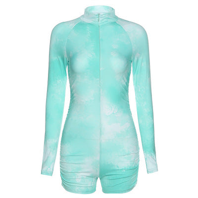 Tracksuits For Women Tie Die Long Sleeve One Piece Jumpsuit V-neck High Waist Tight Fitness Romper 5 724GoShop