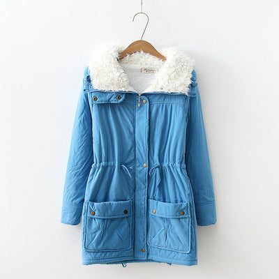 Winter Outerwear Cotton-padded Jacket Medium-long Thin Waist Wadded Jacket Thick Women's Coat Blue 724GoShop