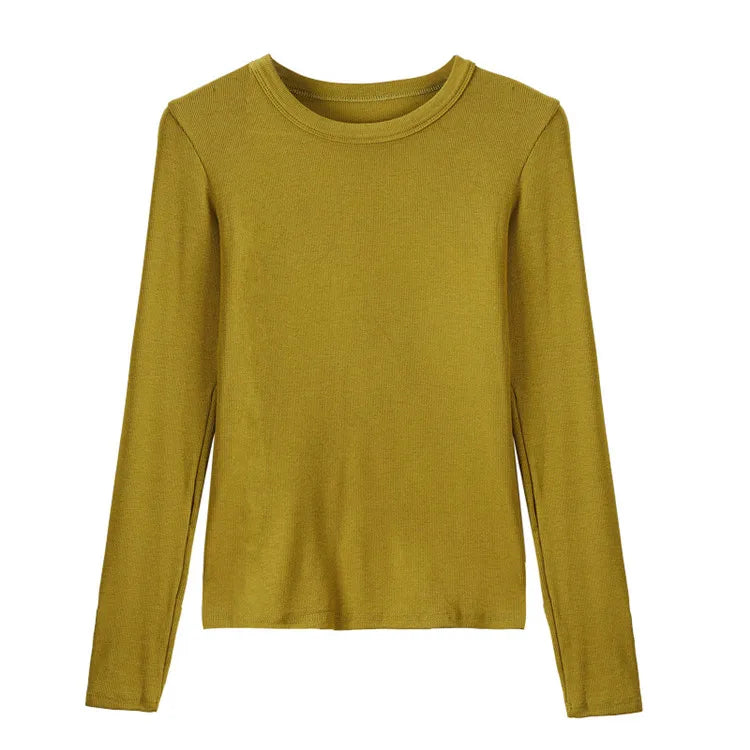 Long Sleeve Top Tshirts For Women Slim O Neck Clothes Basic Soild Tee Shirt 724GoShop