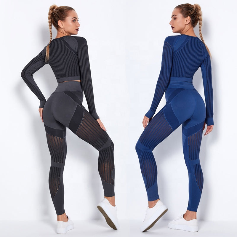 Women High waist Fitness Leggings Sport Set Tracksuit Workout Long Sleeve Seamless Yoga Clothes 724GoShop