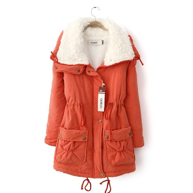 Winter Outerwear Cotton-padded Jacket Medium-long Thin Waist Wadded Jacket Thick Women's Coat Orange 724GoShop