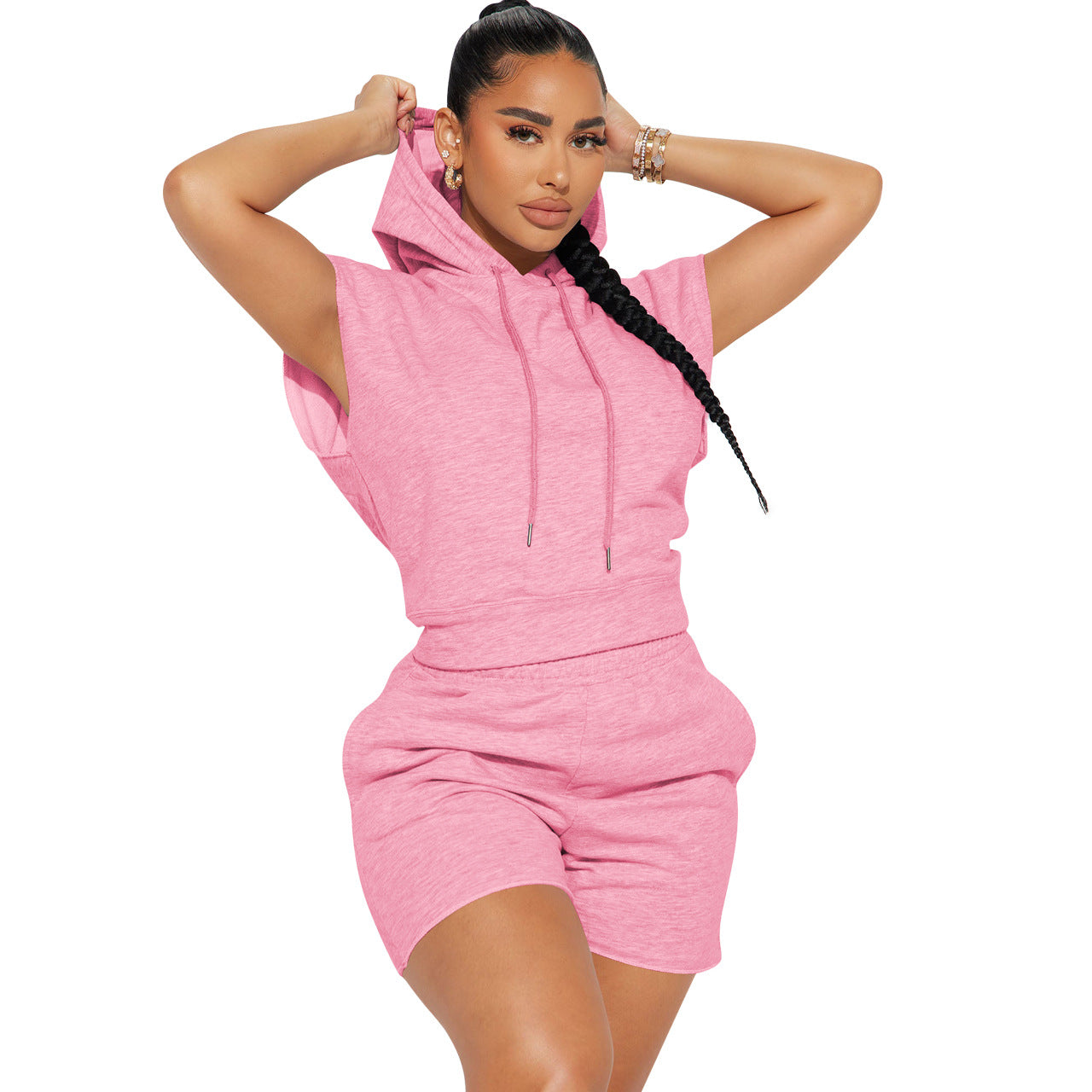 Women Hoodie And Shorts Two Piece women Pink 724GoShop