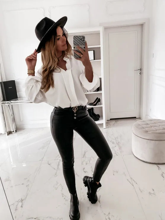 Long sleeve office lady blouse women shirt solid white chiffon formal bow women tops 724GoShop