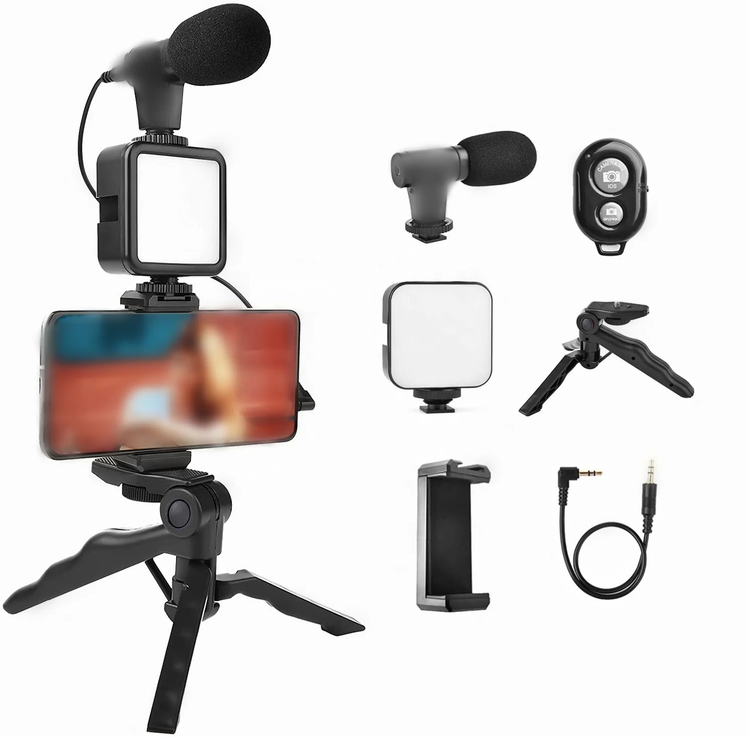 Smartphone Vlogging Kit Video Recording Equipment with Tripod LED Fill Light Shutter for Camera Phone Set Vlogger KIT All in One Set/As picture 1 724GoShop