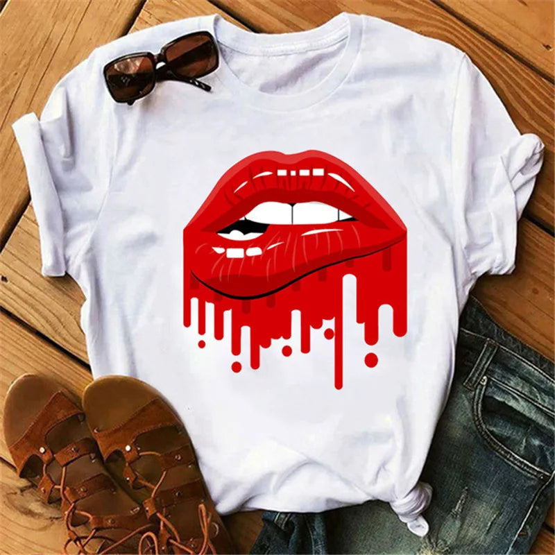 T-Shirt Women'S Short Sleeve Boutique Lip Custom Tshirt Printing Graphic T Shirts ew12 724GoShop