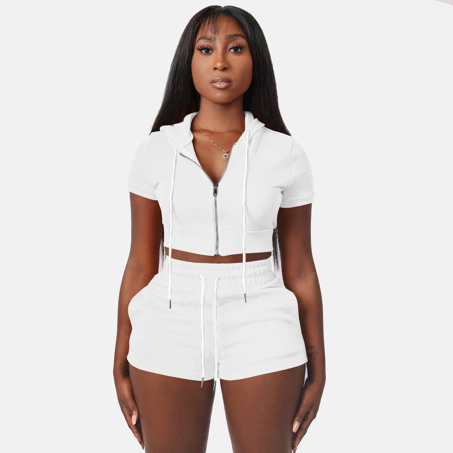 Top Hoodie Two Piece Set Women Clothing White 724GoShop