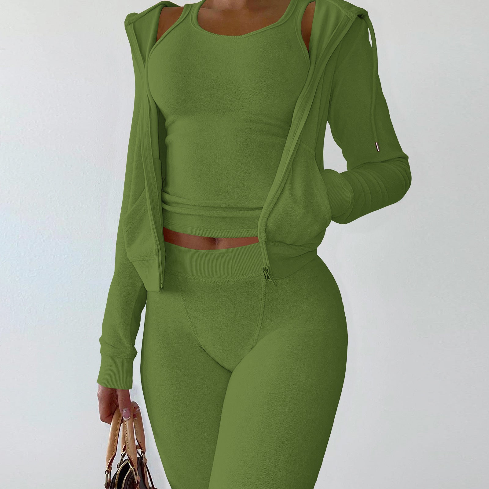 Three Piece Set Sweatshirt Tracksuit legging and Hoodie green 724GoShop